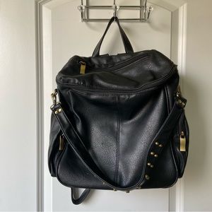 Black faux leather backpack shoulder purse